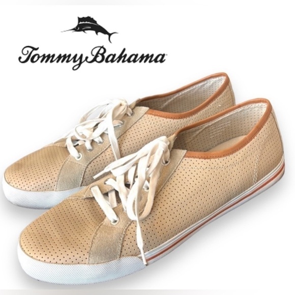 Tommy Bahama Other - Tommy Bahama Men’s Borneo lace up perforated leather sneakers in beige, size 13